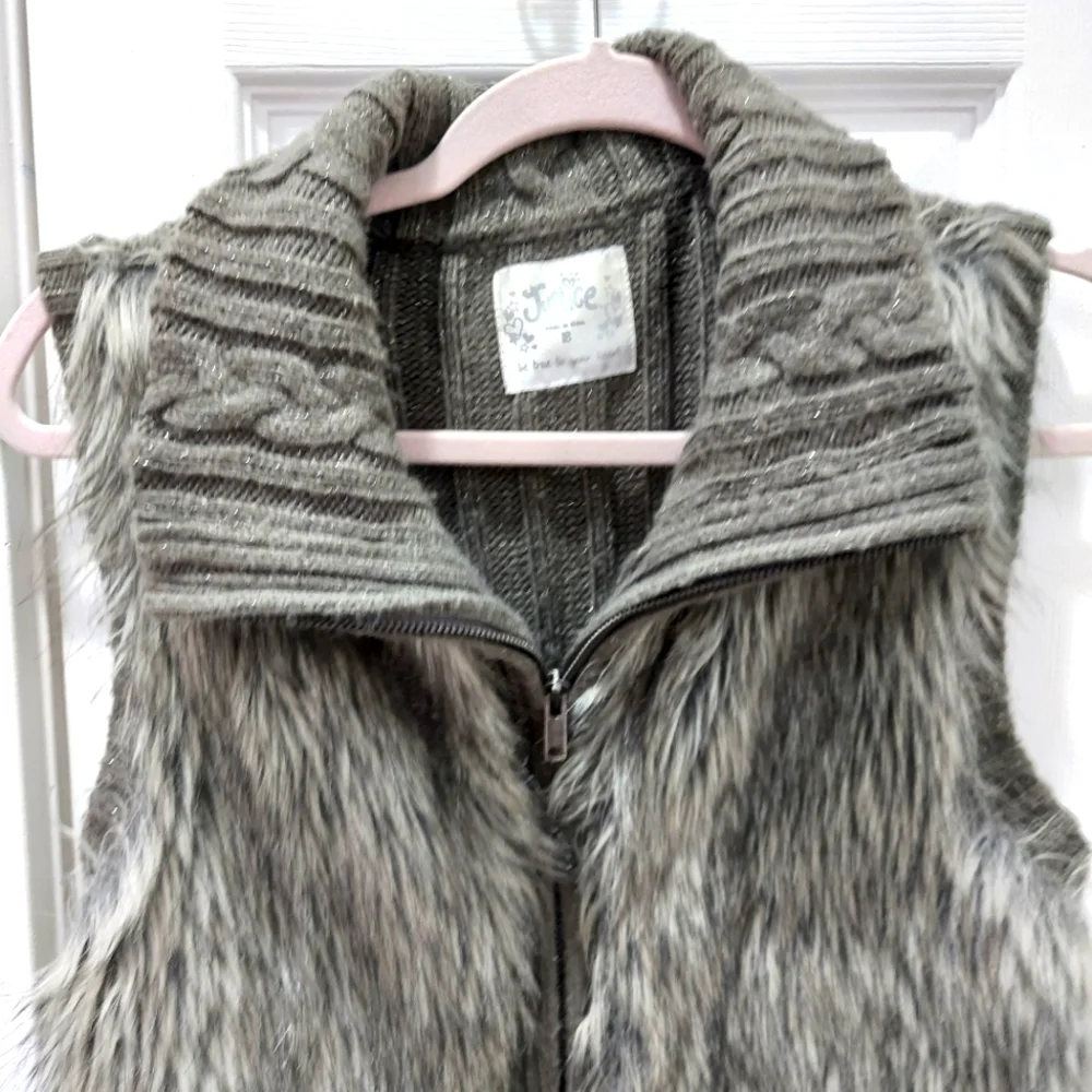 Justice Girls faux fur grey Vest Size 18